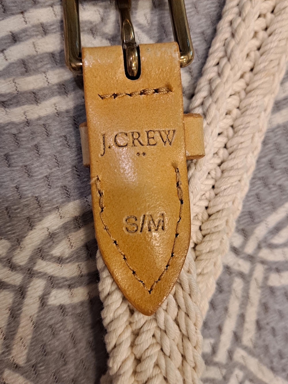 J. Crew Cream Cotton Braided Rope Belt with Tan Leather Buckle - Picture 6 of 7
